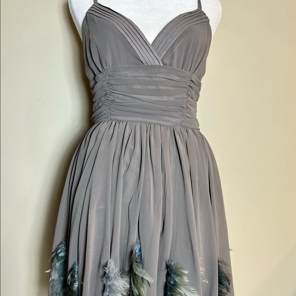 Gray TWELVE by TWELVE Short Dress W Blue Gray Feathers on Skirt! Size 4 - Picture 7 of 13